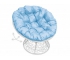 Кресло Папасан пружинка с ротангом каркас белый-подушка голубая