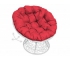 Кресло Папасан пружинка с ротангом каркас белый-подушка красная