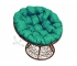 Кресло Папасан пружинка с ротангом каркас коричневый-подушка зелёная