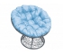 Кресло Папасан с ротангом каркас серый-подушка голубая