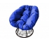 Кресло Пончик с ротангом каркас черный-подушка синяя