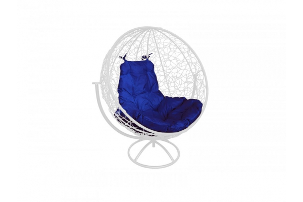 Кресло Кокон Круглый вращающийся ротанг каркас белый-подушка синяя