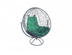 Кресло Кокон Круглый вращающийся ротанг каркас серый-подушка зелёная