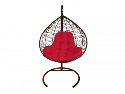 Подвесное кресло Кокон XL ротанг каркас коричневый-подушка красная