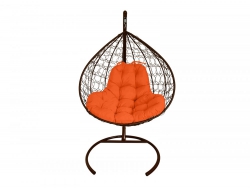 Подвесное кресло Кокон XL ротанг каркас коричневый-подушка оранжевая