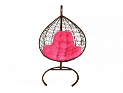 Подвесное кресло Кокон XL ротанг каркас коричневый-подушка розовая